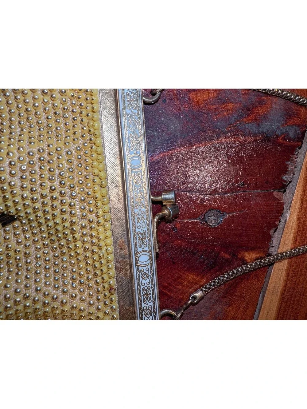 Vintage Yellow Beaded Evening Bag with Silver Tone Frame and Chain